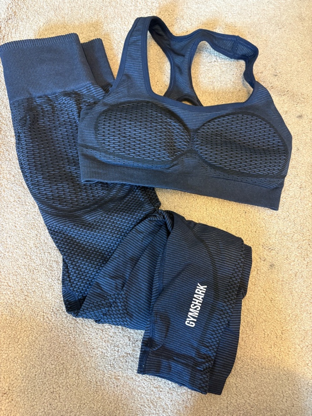 Gymshark Navy Blue Seamless Sports Bra & Leggings Set